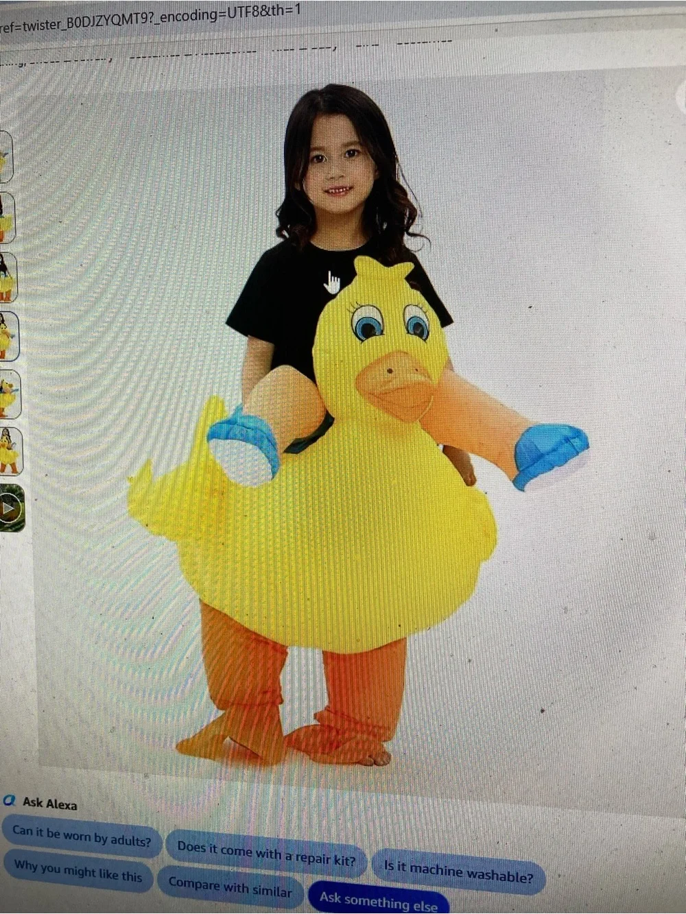 Inflatable yellow duck costume for kids